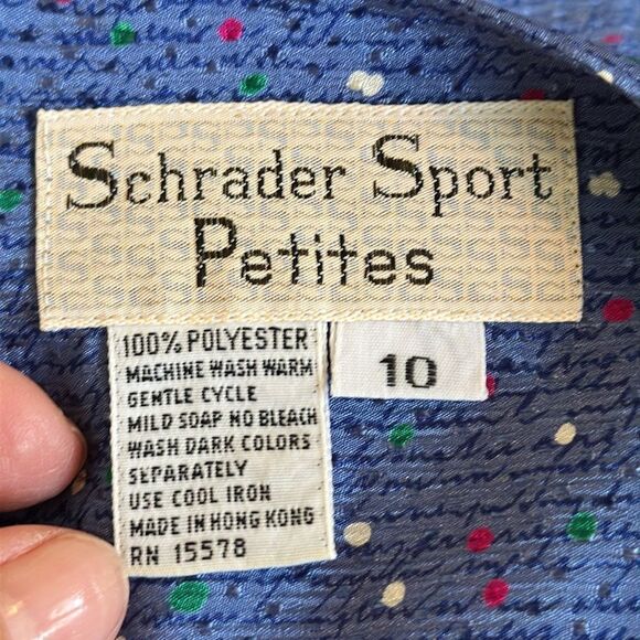Vtg  70s/80s Schrader Sport Petites Blue Polka Dot Long Sleeve Polyester Dress - Picture 7 of 8